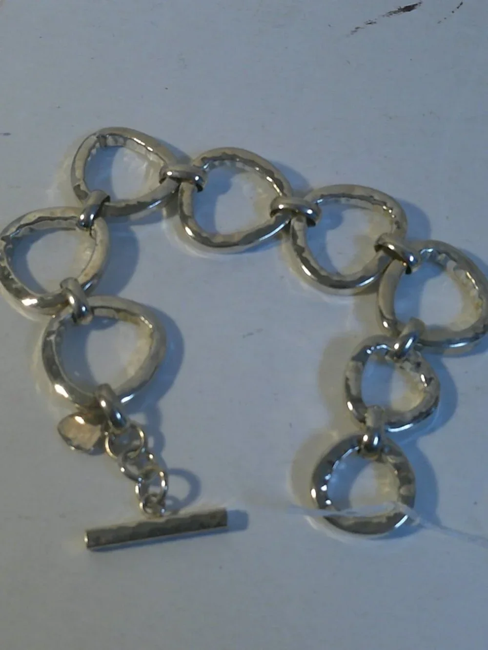 Hammered Open Circle Link Toggle Bracelet Silver Tone - SB6 D3
